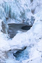 Icy and snow-covered Kolugljufur Canyon, Northern Iceland Vestra, Iceland, Europe