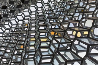 Glass facade of the Harpa Concert Hall and Congress Centre, interior view, Reykjavik, Reykjanes