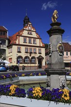 Town Hall and Market Fountain, Bad Rodach, Coburg County, Upper Franconia, Bavaria, Germany, Europe