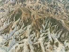 Bare ridges of eroded sandstone in the badlands of the Tabernas Desert, Europe's only true desert,