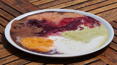 Plate with different types of granita, melted, Bar Da Alfredo, Lingua, south-east tip of the