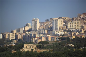 View of the town of Agrigento from the Valley of the Temples, Agrigento, Sicily, Italy, Europe