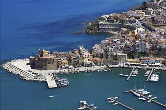 View of Castellammare del Golfo with the castle and the harbour, municipality in the province of