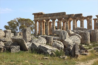 Selinunte, Temple E and tombs in the archaeological site of Selinunte, Trapani Province, Sicily,