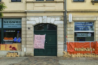 Sandbag wall in Dresden Pieschen