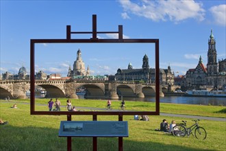 Dresden Silhouette View from Neustätter Elbufer to Dresden Old Town