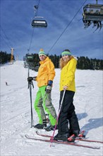 Winter sports enthusiasts in Oberwiesenthal. The health resort of Oberwiesenthal is the highest