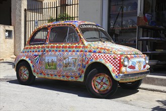 Car, colourfully painted 500 Fiat, Sicily, Italy, Europe