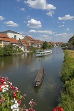 Excursion boat, boat, Regnitz, Little Venice, Bamberg, Upper Franconia, Bavaria, Germany, Europe