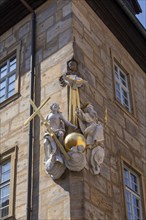 Statues on a house wall, Bamberg, Upper Franconia, Bavaria, Germany, Europe