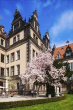 Residential Palace in spring. Large parts of the Residenzschloss in Dresden have already been