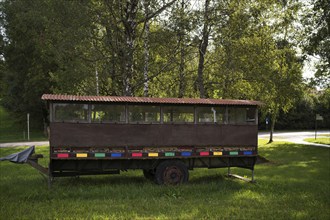 Mobile hives on mobile trailer, honey village Seeg, Bavaria, Germany, Europe