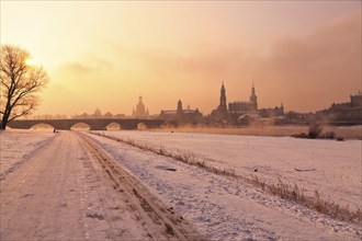 Dresden morning fog over the Elbe