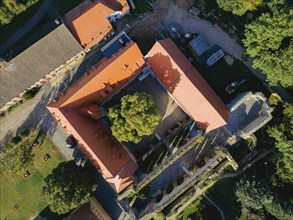 Aerial view of Memleben Monastery and presumed imperial palace, Memleben, Saxony-Anhalt, Germany,