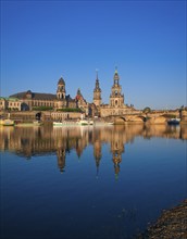 Dresden silhouette in the morning, the world-famous Dresden skyline shows its most beautiful side,