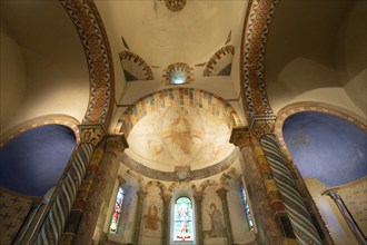 Biozat painted church. Saint Symphorien church. Christ in Majesty, Allier department, Auvergne