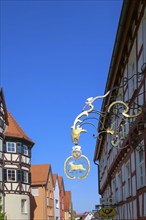 Tavern sign, Alte Post restaurant, restaurant, building, window, half-timbered, historic building,