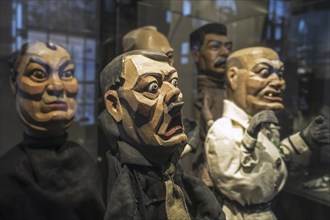 Wooden hand puppets featuring World War Two leaders Adolph Hitler, Roosevelt, Stalin, Churchill and