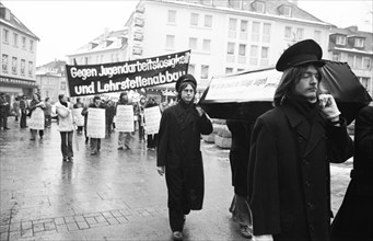 Young unemployed people demonstrated against unemployment and apprenticeship cuts in Solingen,