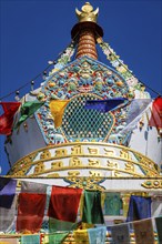 Buddhist gompa with prayer flags. Tabo monastry, Tabo, Spiti Valley, Himachal Pradesh, India, Asia