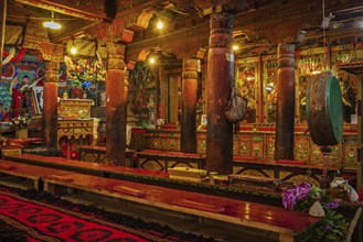 HEMIS, INDIA, SEPTEMBER 9, 2013: Interior of Hemis gompa (Tibetan Buddhist monastery) . Ladakh,