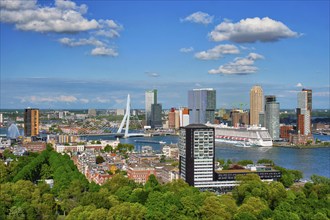 ROTTERDAM, NETHERLANDS, MAY 14, 2017: View of Rotterdam city and the Erasmus bridge Erasmusbrug