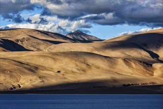 Himalayas and Himalayan mountain lake Tso Moriri on sunset. Korzok, Changthang area, Ladakh, Jammu