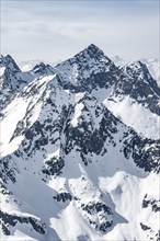 Peaks and mountains in winter, Sellraintal, Stubai Alps, Kühtai, Tyrol, Austria, Europe