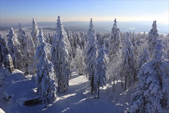 Winter landscape in the Fichtel Mountains, view from the Ochsenkopf, Bayreuth County, Upper