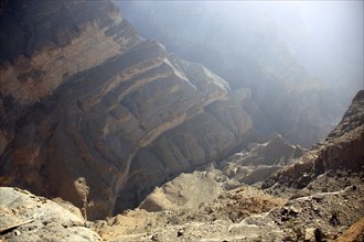 Landscape formation at Jebel Shams, Oman, Asia