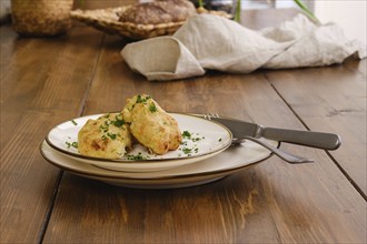 Dietary veal cutlets baked in oven on a plate