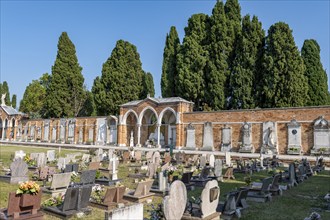 Graves in the central cemetery of Venice, cemetery island of San Michele, Venice, Italy, Europe