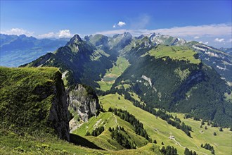 View from Säntis towards Sämtisersee, Canton Appenzell Innerrhoden, Switzerland, Europe