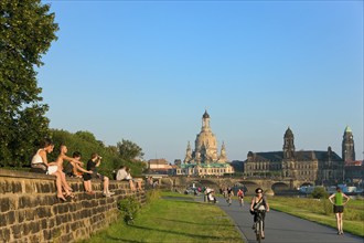 Dresden Silhouette View from Neustätter Elbufer to Dresden Old Town