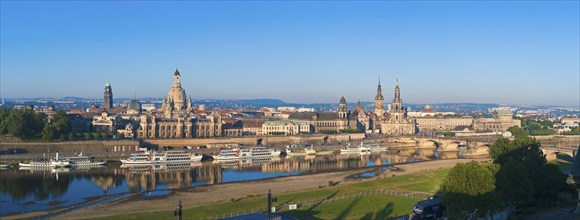 Dresden Silhouette View from Neustätter Elbufer to Dresden Old Town