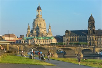 Dresden Silhouette View from Neustätter Elbufer to Dresden Old Town