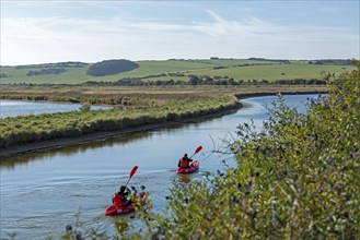 Kayaks on the River Cuckmere, Cuckmere Haven, Seven Sisters, East Sussex, England, Great Britain