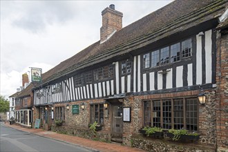 Half-timbered house, pub, Alfriston, East Sussex, England, Great Britain