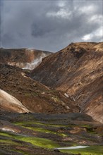 Hot springs between colourful rhyolite mountains, Hveradalir geothermal area, Kerlingarfjöll,