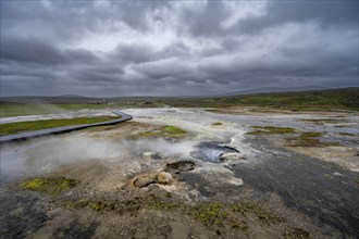 Steaming hot spring, Hveravellir geothermal area, Icelandic Highlands, Suðurland, Iceland, Europe