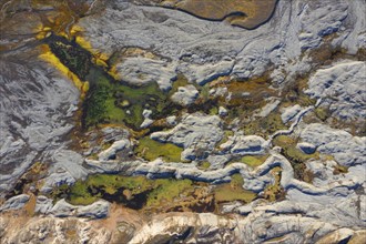 Aerial view over coast at Ekmanfjorden, fjord in the Nordre Isfjorden National Park in summer,