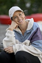 Woman, blonde, baseball cap, smiles, relaxed, Stuttgart, Baden-Württemberg, Germany, Europe