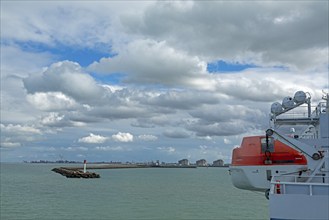 Ferry entering the harbour, Dunkirk, France, Europe