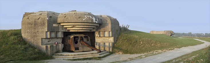 German 152 mm navy gun in bunker of the Batterie Le Chaos, part of the Atlantikwall at