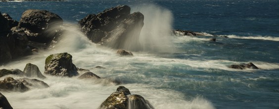 Surf, lava rocks, west coast, Adeje, Tenerife, Canary Islands, Spain, Europe