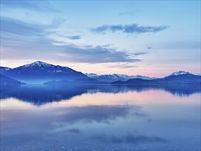 Morning atmosphere at Lake Zug, Rigi and Pilatus in the background, Zug, Canton Zug, Switzerland,