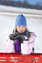 Young woman in winter in Geising