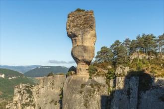 The vase of Sevres, spectacular rock in the Jontes Gorges. Le Rozier, Lozere, france