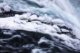 Icefall obstructs the flow of the river Skialfandafljot, Northern Iceland Eyestra, Iceland, Europe