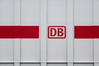 Wall of a wagon with DB lettering and logo, Lower Saxony, Germany, Europe